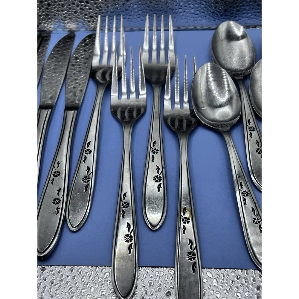 Vintage Imperial Stainless Steel Flatware Flower Dance Korea Lot of 16